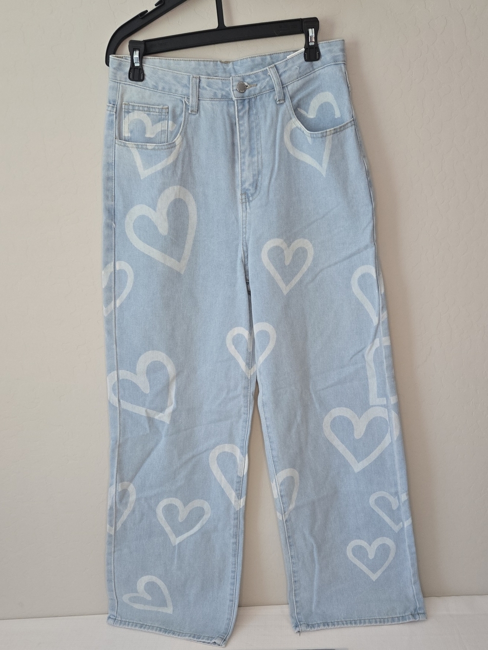 SHEIN Light Blue High-Rise Heart Print Jeans